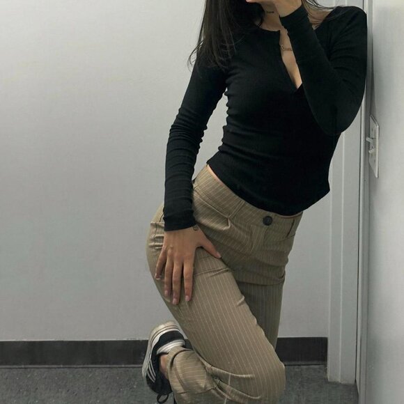 Tan and cream striped trousers Princess Polly pants - Picture 2 of 5